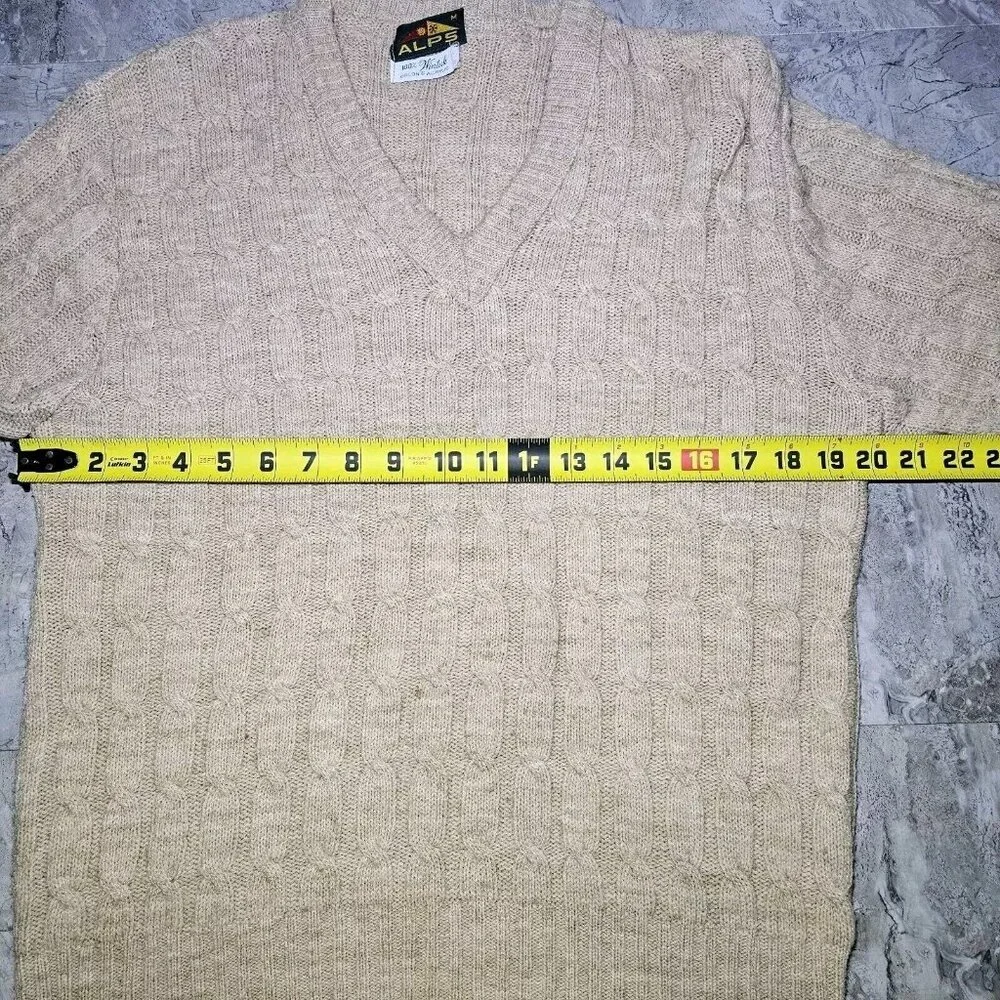 Vintage Alps Wintuk Orlon Sweater Womens Medium Pullover V Neck Beige Tan Brown - Picture 6 of 7